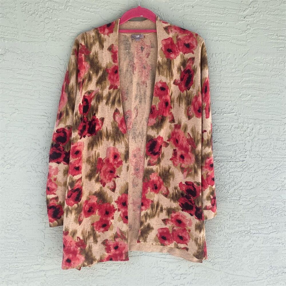 J. Jill Women's Floral Open Cardigan Sweater Multicolor Size L